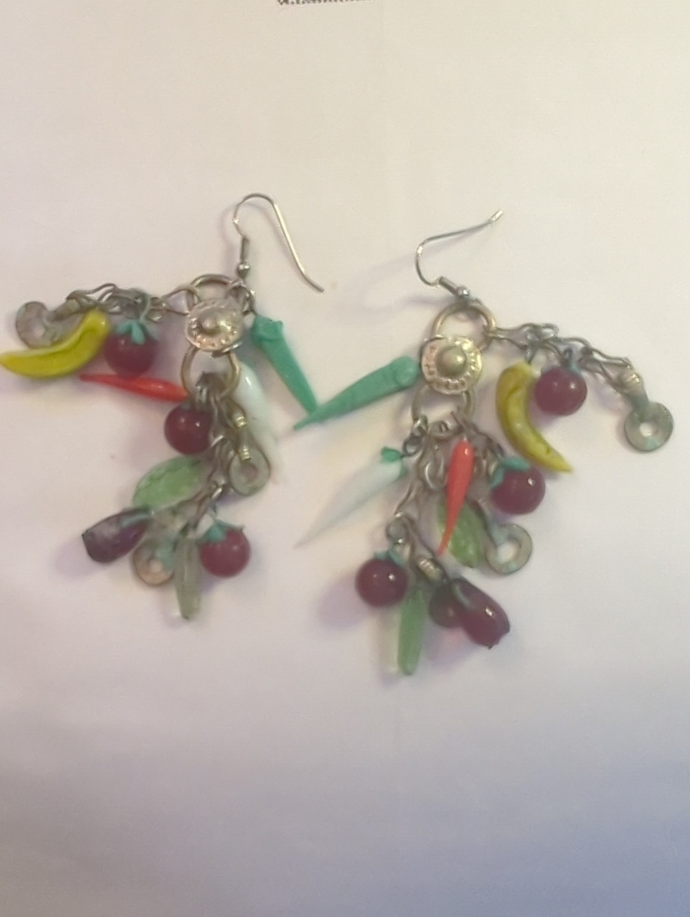 Colorful Glass Fruit Charm Dangle Pierced Earrings Multicolor Tropical Vacation